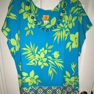 Ruby Rd. Lime & Aqua Short Sleeve 3X